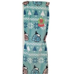 Peanuts Snoopy Christmas Throw Blanket Puffer Jacket Trees Snowflakes Blue Pink